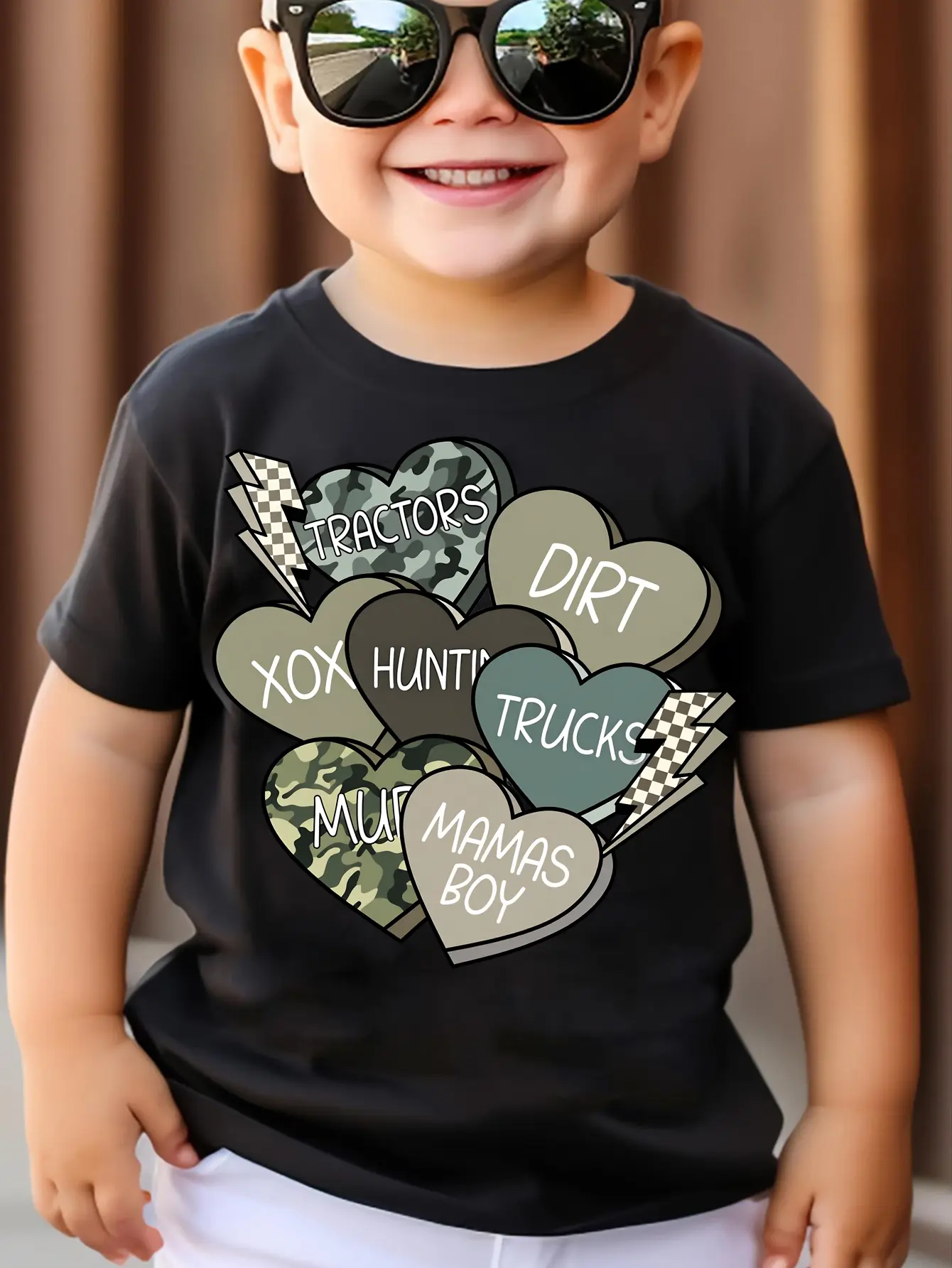 Boys' T-shirts Tractors Dirt Trucks Hunting Mamas Boy Xox Mud Print 100% Cotton Round Neck Short Sleeve T-shirt Machine Washable Funny Graphic Tees Trendy Graphic Tee