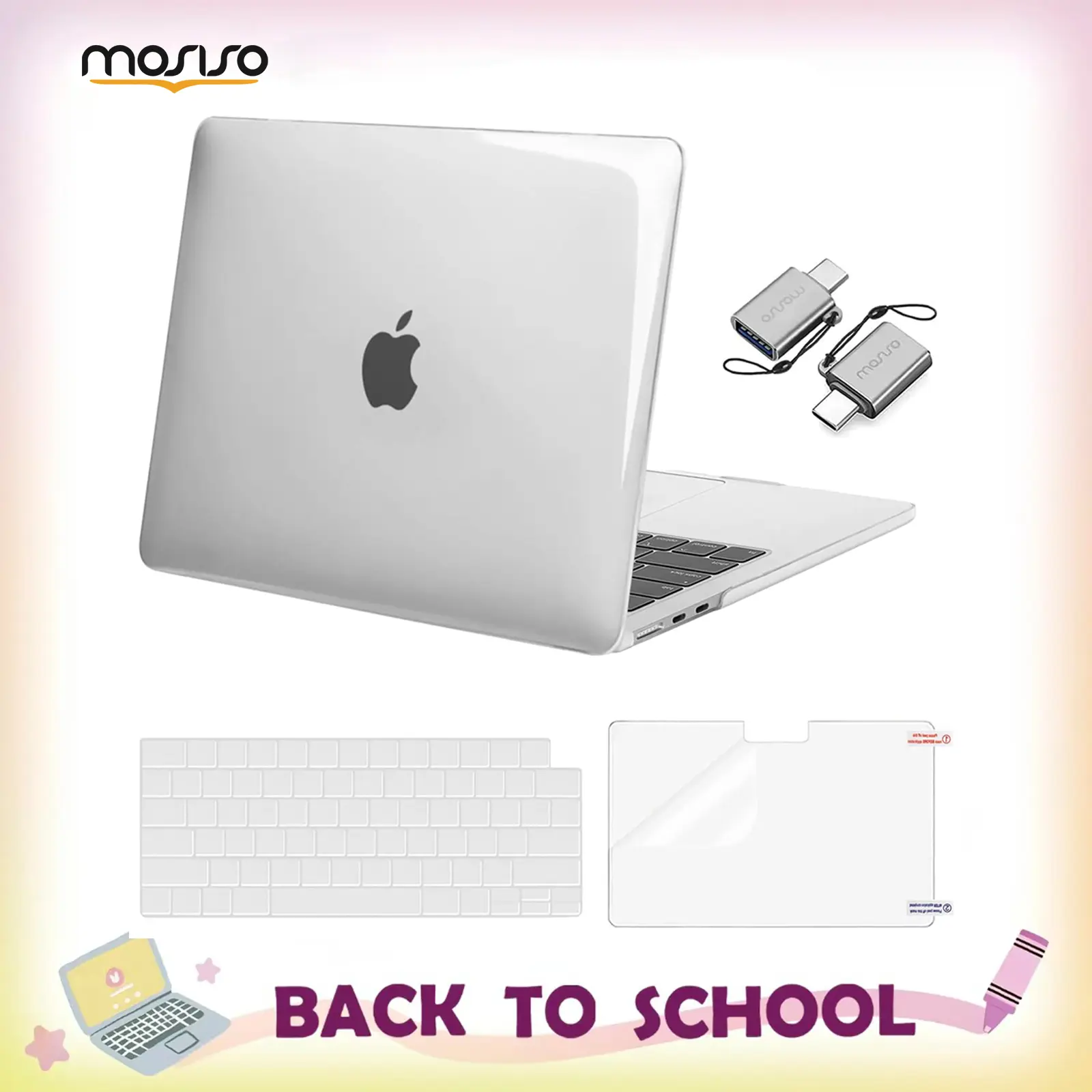 MOSISO Compatible with MacBook Air 13 inch Case M5 2026 M4 2025 M3 M2 2024-2022 A3449 A3240 A3113 A2681, Hard Shell&Keyboard Cover&Screen Film&Type C for MacBook Air 13.6 inch Case, Screen Protector, Solid, Rubber, Water Resistant, Plastic, Polycarbonate,