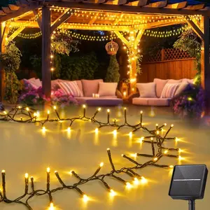 Solar String Lights Outdoor Waterproof 45Ft 120 LED Garden Decor with 8 Modes Solar Cluster Twinkle Lights for Yard Fence Balcony Party Outdoor Decor Warm White