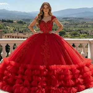 Red Quinceañera Dress PQ1107 Off Shoulder Ball Gown Tulle Princess Dress Sweet 15 Formal Gown