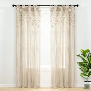 Lush Decor Boho Macrame Leaf Cotton Single Window Curtain - Sold Individually - Handwoven Leaf Pattern, 40"W x 84"L, 3" Rod Pocket, Bohemian Style, Interior Decor