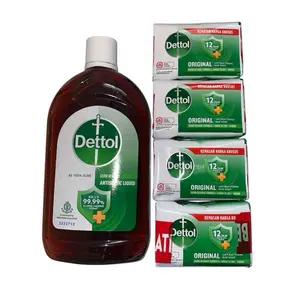 Dettol Original Soap 4 Pack & Antiseptic Liquid 550mL - 99.99% Germ Protection - Defense Hand Cleaning Product Nail Cleansing Cleanser