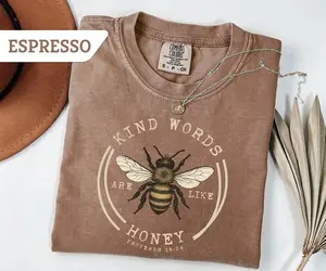 Comfort Colors Kind Words Are Like Honey tshirt, Faith Based Gift, Bible Verse Tee, Religious TShirt, Butterfly Bible Verse Cotton Graphic Tees
