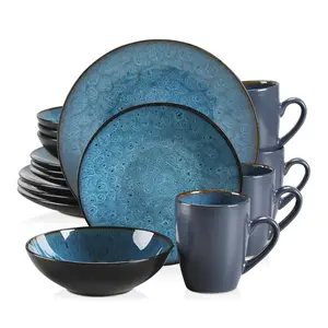 vancasso Bubble Dinner Set, Reactive Glaze Dinnerware Tableware, 16-Piece Dinner Service with 11in Dinner Plate, 8in Dessert Plate, 7in Bowl and 380ml Mug, Service for 4