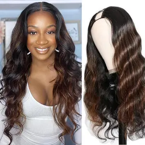 V Part Wig Body Wave 1B/30 Color Wear and Go Wigs for Women 24 Inch Synthetic Black Glueless Wig No Sew In