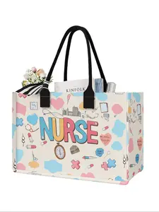 Nurse Printed Large Capacity Storage Tote Shoulder Bags, Super Size Organizer with Durable Handle, Space Saving Multi-Purpose for School, Travel, Shopping, College Tote Bag