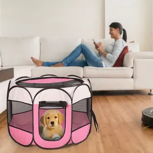 Portable Foldable Pet Playpen, Removable Top & Bottom, Waterproof Dog Tent for Indoor/Outdoor, Travel Puppy Cat Enclosure with Mesh Windows