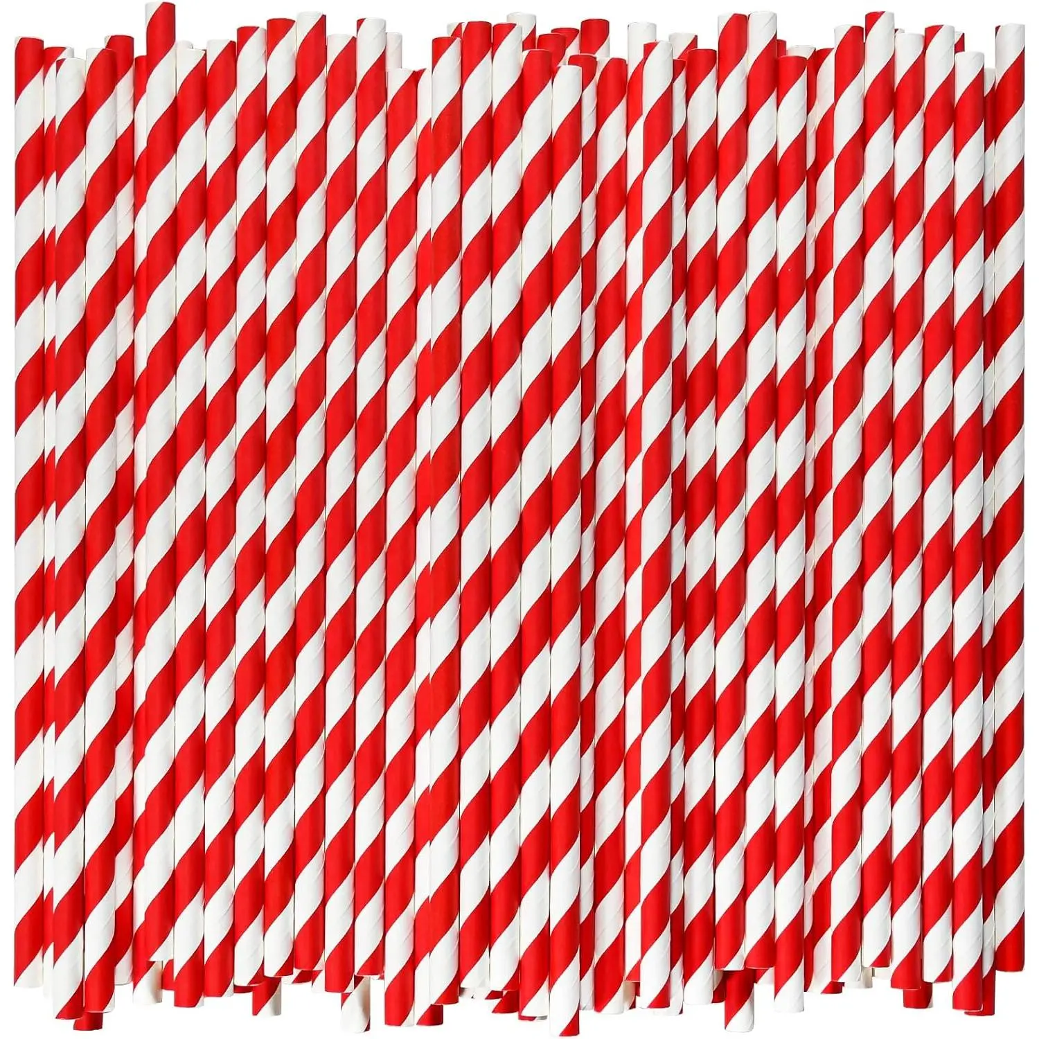 Disposable Paper Drinking Straws, Red Striped, 7.75" x0.24", 1000 Counts - Restaurant Pack