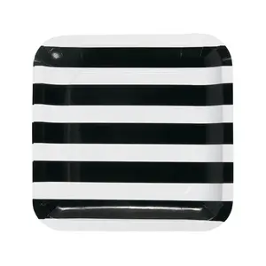 Black & White Striped Square Paper Dinner Plates - 25 Ct.