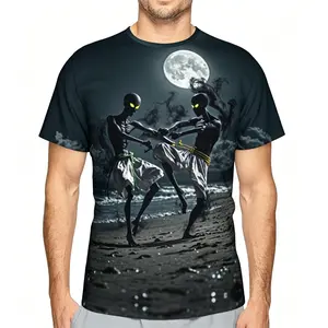 Moonlight Fight Alien Warrior Summer Full-Print Short-Sleeve 3D Printed T-Shirt Unisex Outdoor Comfortable Top Party Clothes Couple Pattern Gift for Friends