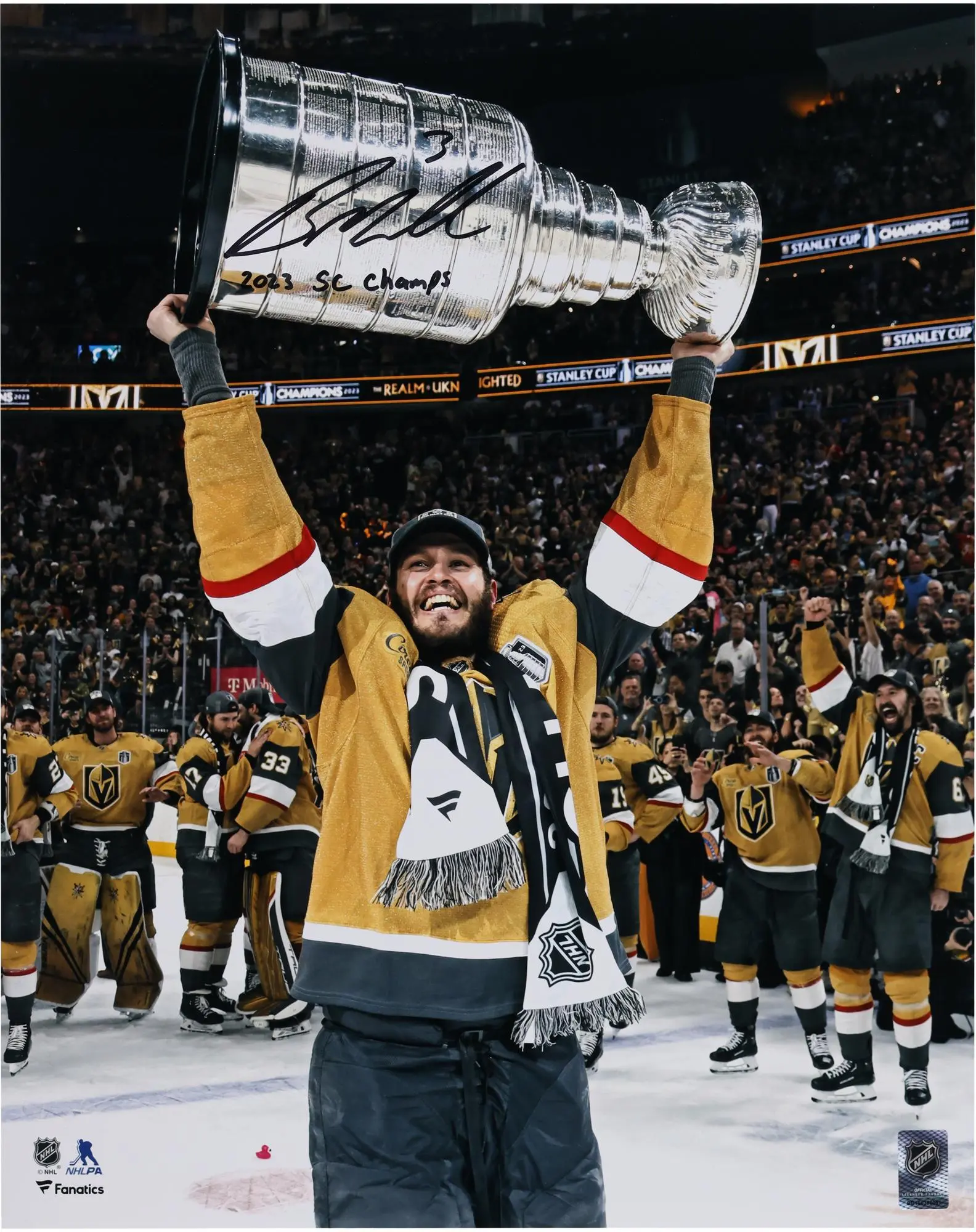 Brayden McNabb Vegas Golden Knights Autographed 2023 Stanley Cup Champions 16" x 20" Raising Cup Photograph with "2023 SC Champs" Inscription - Fanatics Authentic Certified