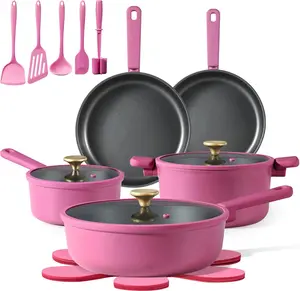 CAROTE Non Stick Pots and Pans Set, Cookware Sets Nonstick, Kitchen Cooking Set with Stay-Cool Handles,with Silicone Tools and Pot Protectors,16 Piece