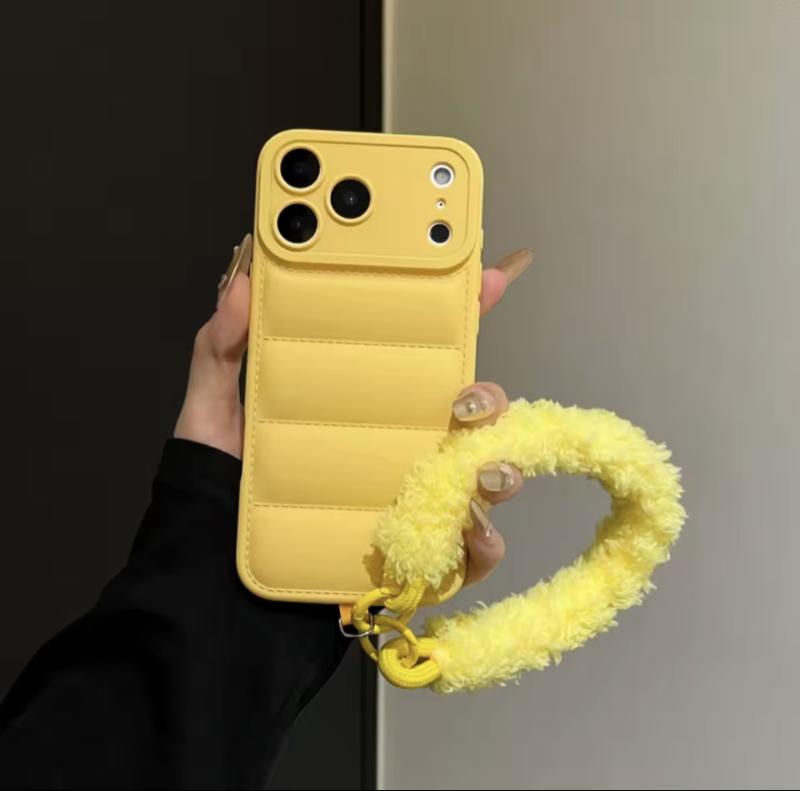 Jacket Furry Lanyard Case for iPhone 17 Series Plush Wrist Strap Winter Cover