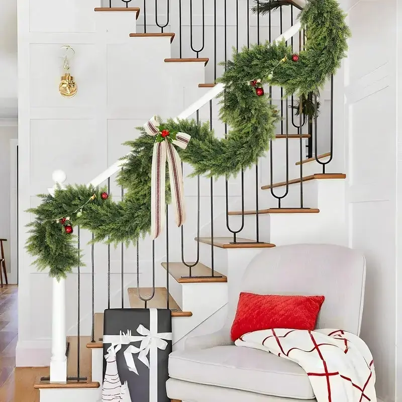 6 FT Artificial Cedar Garlands, Real Touch Winter Cedar Garland, Green Artificial Greenery Pine Garland for Table, Mantle, Wall, Indoor, Outdoor Christmas Decorations summerwins