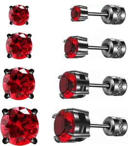 4 Pairs Titanium  Earrings for  Ears,Rainbow 5A Cubic Zirconia Screw  Stud Earrings for Women Men Surgical Stainless Steel Double Side Earrings Piercing Sleeper Studs