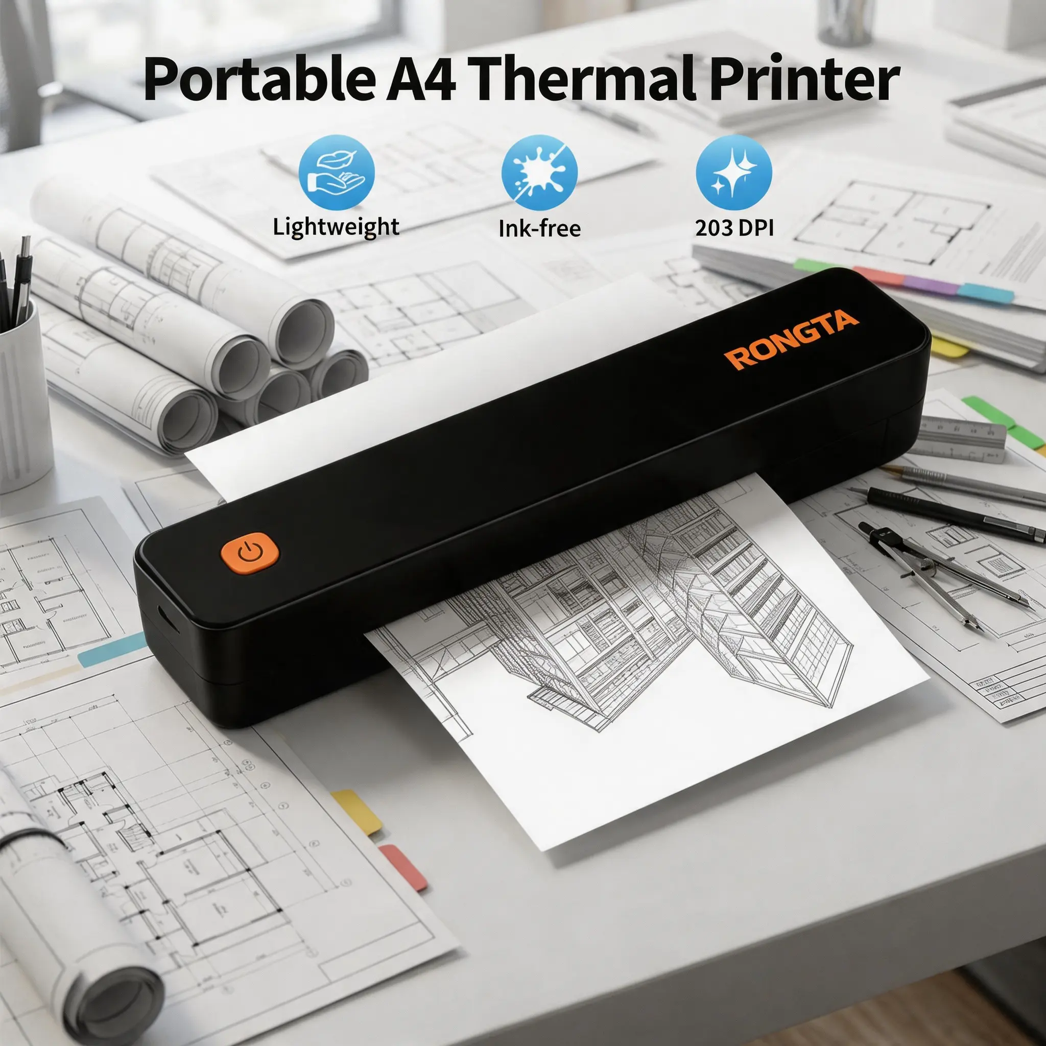 RONGTA F11B Inkless Thermal Pocket Printer, Wireless Bluetooth Portable Printer for Travel & Office, Compatible with iOS, Android & Laptop, Supports A4 Paper