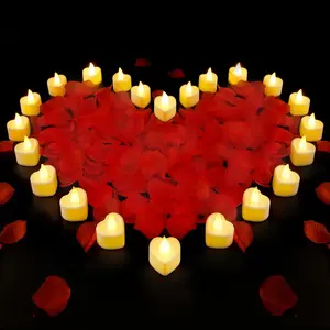 2000 Pcs Red Artificial Rose Petals with 24 Pcs Heart Shape Flameless Led Candles,Rose Petals and Candles Set,Romantic Decorations Special Night,Valentines Day Wedding Anniversary Decorations(White)