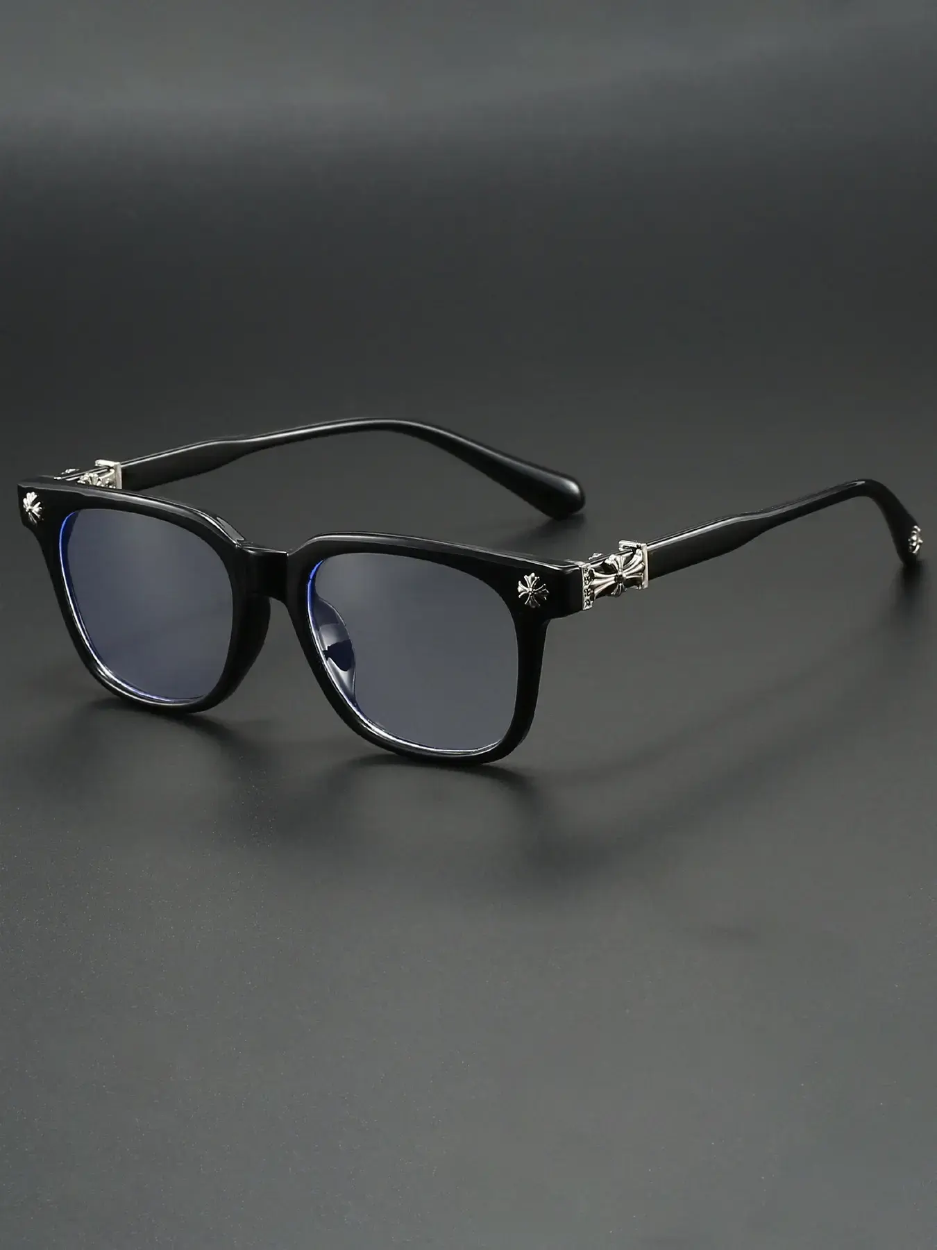Anti-Blue Light Fashion Metal Square Frame Flat Lens Reading Glasses - Versatile Outdoor, Casual Style, All Seasons, Plain Pattern