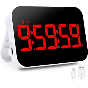 Kitchen Digital RED Timer, Count Down Up, Rechargeable, Vibration Mode Adjustable Volume and Brightness LED Display, Time Management Cook, Desk