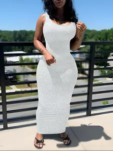 Women's All Over Print U Neck Bodycon Dress, Casual Sleeveless Long Dress for Summer, Ladies Clothes for Daily Wear