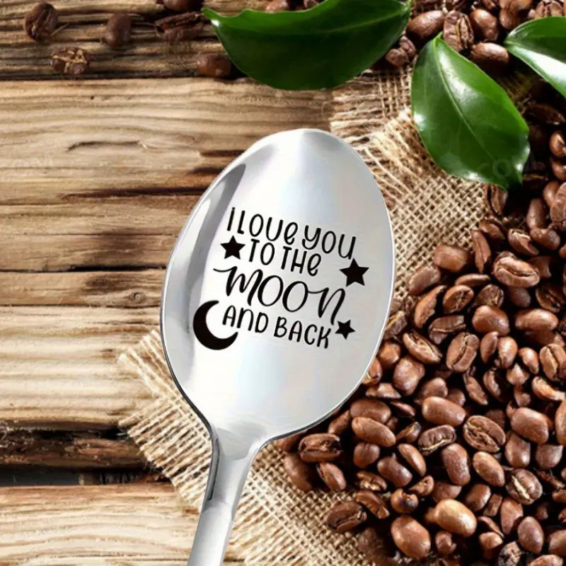 1/20pcs Stainless Steel Engraved Spoon - "I Love You to The Moon And Back" - Romantic Gift for Valentine’s Day, Anniversaries, Birthdays, Christmas, or Party Supplies - Perfect for Coffee, Ice Cream, Tea, and Desserts - Durable & Funny Design
