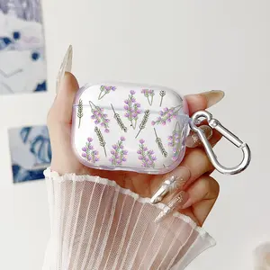 Lavender Reverie Pattern TPU Soft Protective Case for Apple AirPods 4/3/2/1/Pro/Pro2 Transparent Earphone Cover with Keychain Attachment