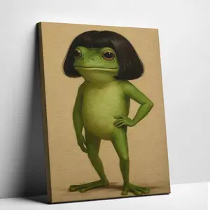 Funny Frog Portrait Canvas Poster, Abstract Minimalist Green Frog Wall Art, Playful Bob Haircut Design, Ideal for Kids' Playroom Decor, Perfect Gift for Frog Lovers, Unique Humorous Wall Art Poster room bathroom poster