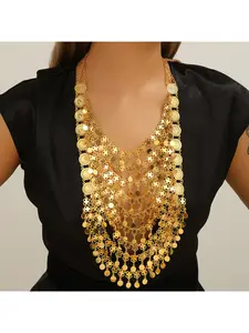 New style jewelry best-selling in the Middle East Dubai gold alloy coin round pendant sequin multi-layer tassel exaggerated goddess necklace
