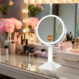 Makeup Mirror with Lights, 2600mAh Rechargeable Double-Sided Magnifying Vanity Mirror with   Tri-Color Light  , 1X/35X, Dimmable Touch Screen, 360° Rotation Detachable Comes with Tweezer, Gifts for Mom, Mothers Day, Women, Dorm Room Essential