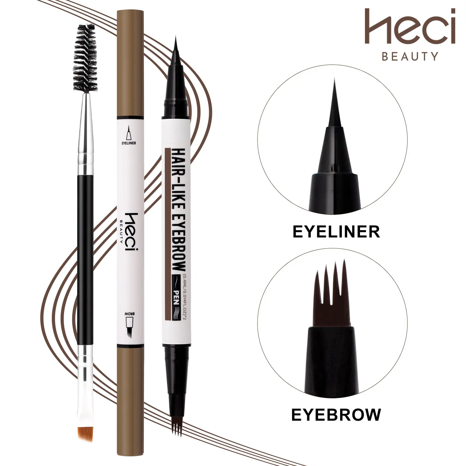 HECI BEAUTY Duo Eyebrow & Eyeliner Pen - Micro-Fork Tip Cosmetic for Daily Natural Look, Smudge-Proof, Quick-Drying, Long-Lasting Eyeliner Shape Pen, Beauty Products, Eye Makeup, Pen Form