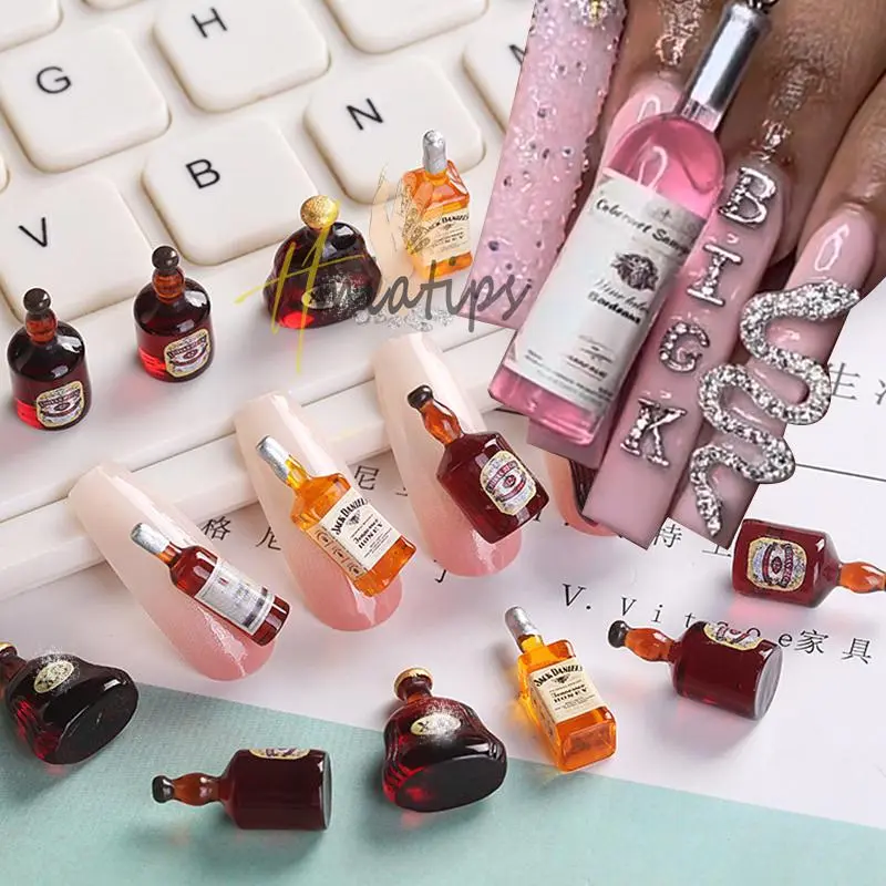 20pcs 3D Drink Bottle Crystal Rhinestones Wine Bottle Manicure DIY Nail Art Jewelry Mixed Resin Charms Decorations