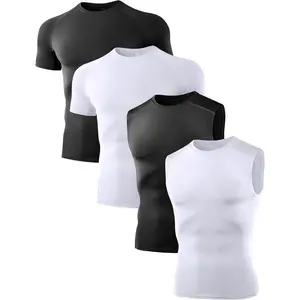 4 Pack Compression Shirts and Tank Tops Men Short Sleeve/Sleeveless Athletic Undershirt for Sport(Sheets)