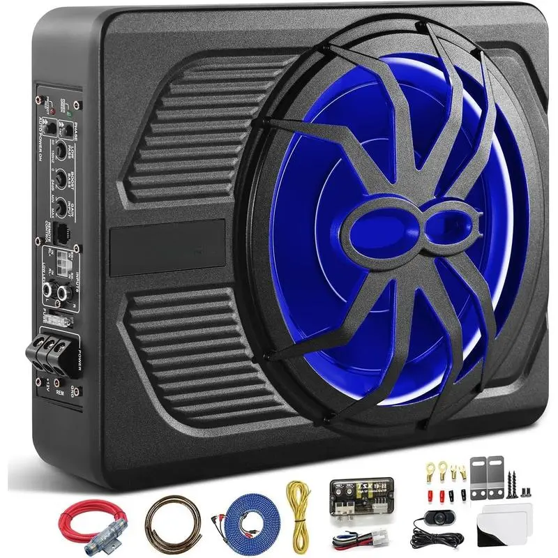 FT-800 Upgraded Car Subwoofer Combo 10-Inch Speaker 800W RMS with LED Ambience Lights Built-in Amplifier for Cars Trucks Family Party Music