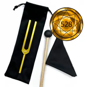 Golden 528hz Chakra Tuning Fork Set, Solfeggio Mi Fork, Love Frequency Dna Repair, Meditation Tool, Sound Therapy, Brain Body Tuner, Includes Silicone Hammer