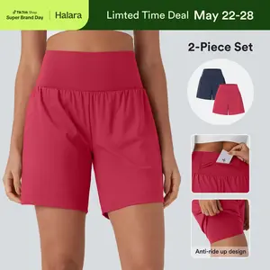 Halara 2-Piece Softlyzero Airy Super High Waisted 2-in-1 Cool Touch Yoga Shorts 7" with Pockets Set #SwimWeek