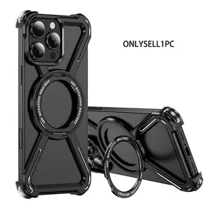 Metal 360 Degree Rotating Ring Magnetic Stand Shockproof Phone Case for iPhone 17 16 Pro Max 15 Pro 14 Plus 13 Pro Max Corner Protection Cover Protective Casing Shockproof Protector Shockproof Smartphone Cover