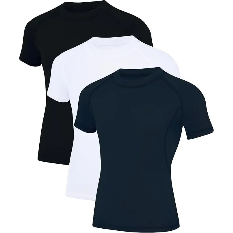 3 pieces  Youth Boys Compression Shirt Short Sleeve Kids Quick Dry Base Layer Undershirt Basketball Athletic T-Shirt Retro Style Summer Men's