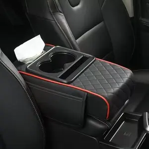 MOTORED-Car Armrest Box Heightening Pad with Side Storage Bag PU Leather Car Armrest Box Cushion with Storage Organizer Car Interior Decoration Accessories Car Accessory
