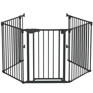 120.5-Inch Metal Fireplace Fence Guard 5-Panel Baby Safety Gate/Barrier/Play Yard with Door Christmas Tree Fence Hearth Gate for Kids/Pet/Toddler/Dog/Cat, Black