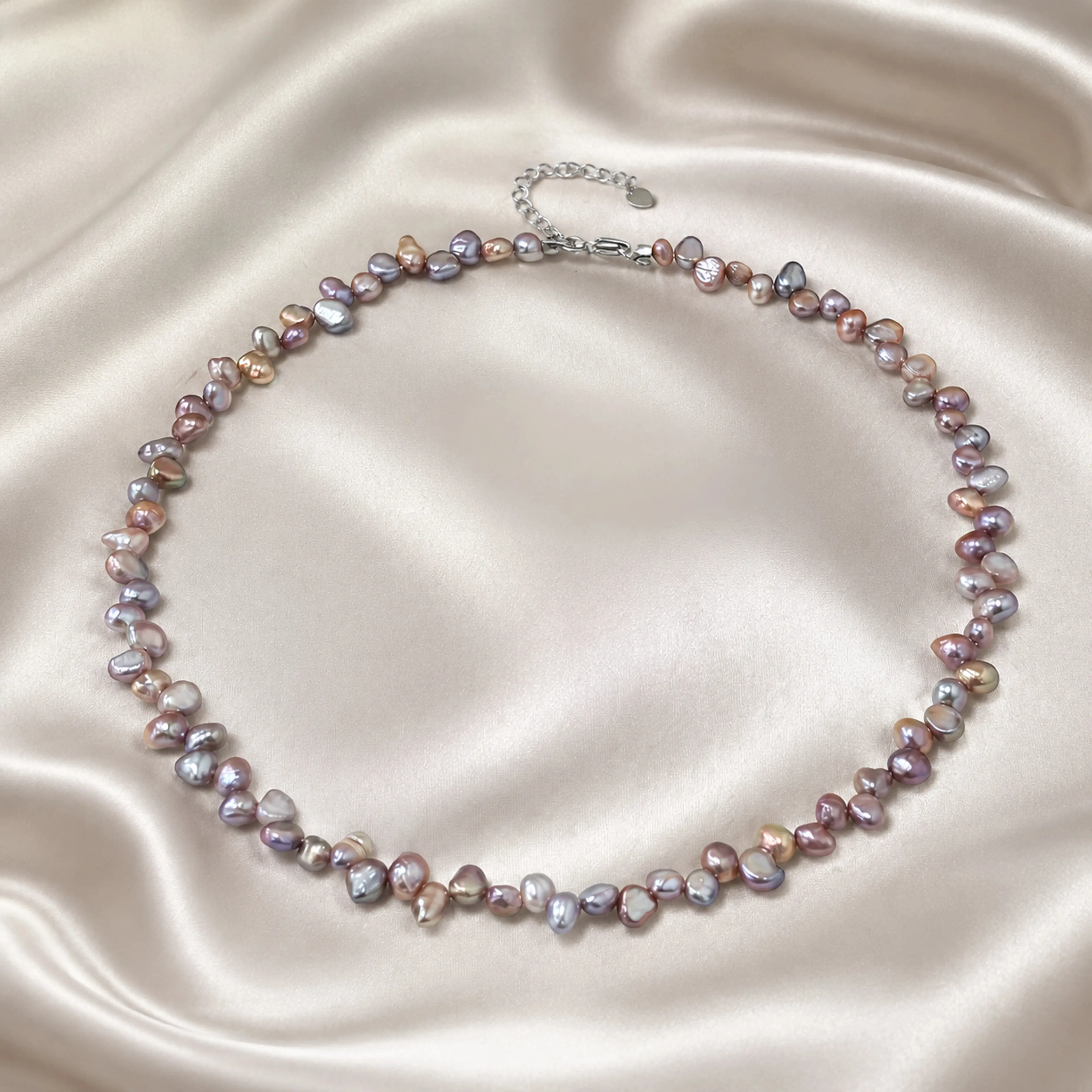 Freshwater Keshi Purple Pearl Necklace Natural Pearl Colorful Unique Jewelry S925 5cm Adjustable Lobster Clasp Casual Summer Beach Boho Style