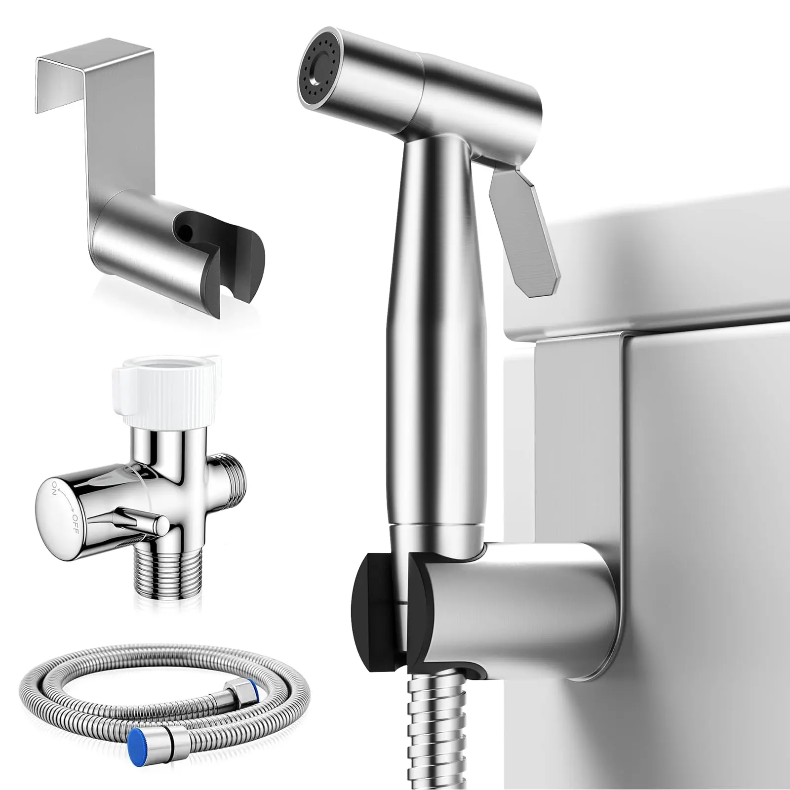 Handheld Toilet Bidet Sprayer for Toilet-Adjustable Water Pressure Control with Bidet Hose for Feminine Wash, Stainless Steel Brushed Nickel Bidet Faucet Cloth Diaper for Baby Wash