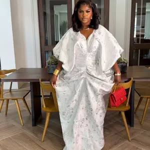 Brocade Cinch Elegant Dress for Women - White Floral Print Fashionable Wear