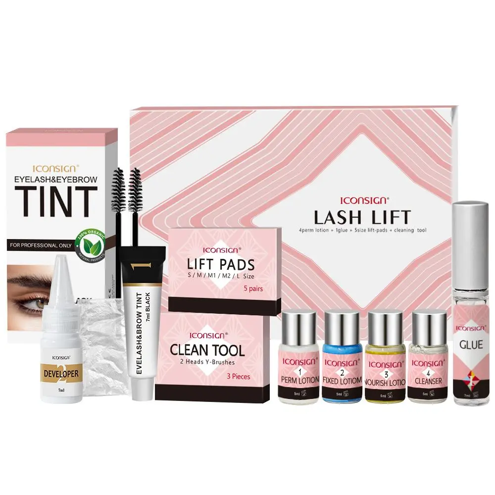 Eye Makeup Tool Set, 1 Box Eyelash Lift & Tint Kit, Eyelash Curling Tool, Eyebrow Tinting Tool, Professional Eyelash Kit for Women, Complete Eyelash Tools Set with Eyelash Brush and Eyelash Fixer to Help Curl Lashes