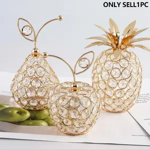 Creative Crystal Craft Fruit Ornament, Decorative Ornaments, Living Room Entryway Decor, Table Decoration, Apple, Pear, Pineapple Shapes Home Accent