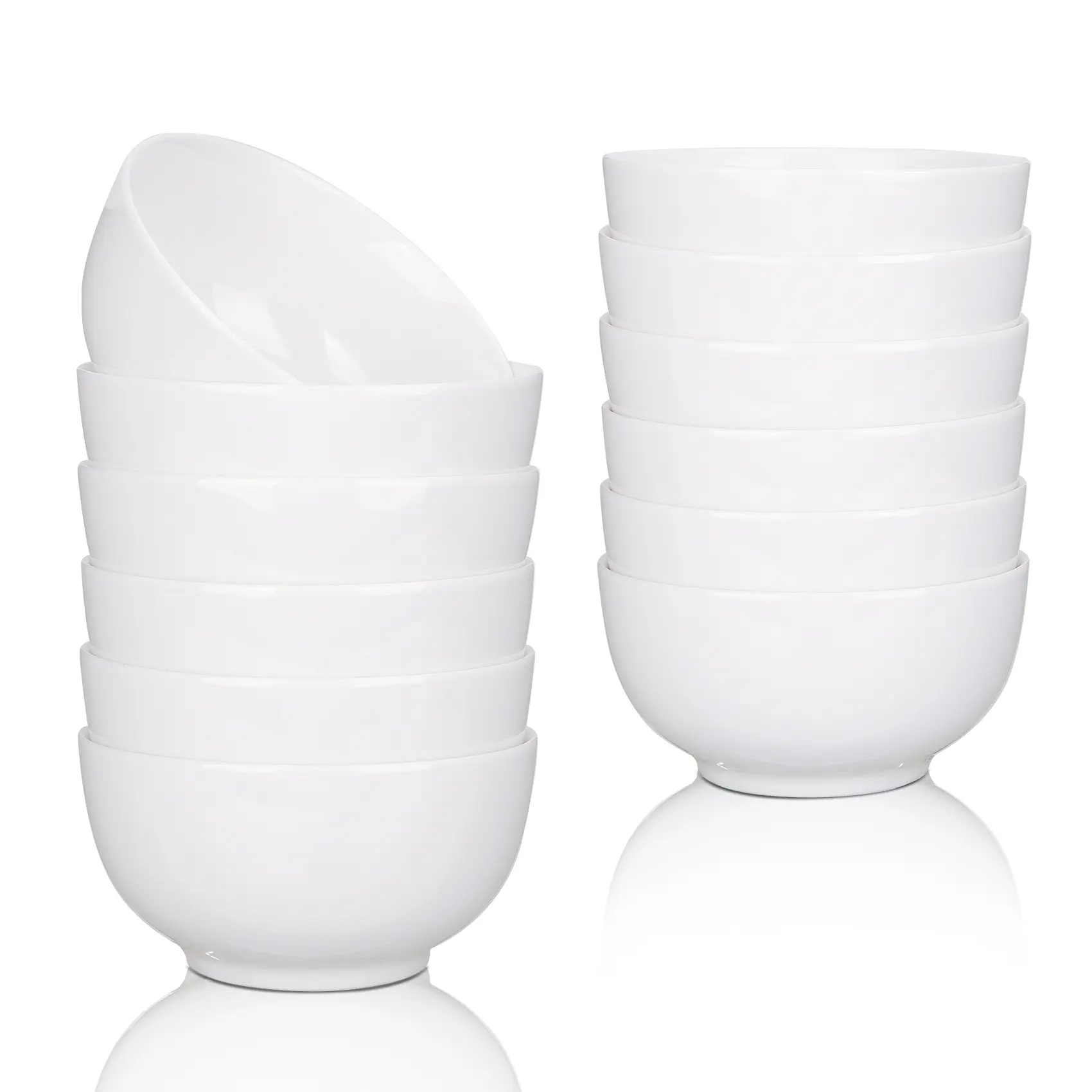 10 Ounce Porcelain Bowls Set 8 Pack Premium White Ceramic Bowls for Cereal, Soup, Salad