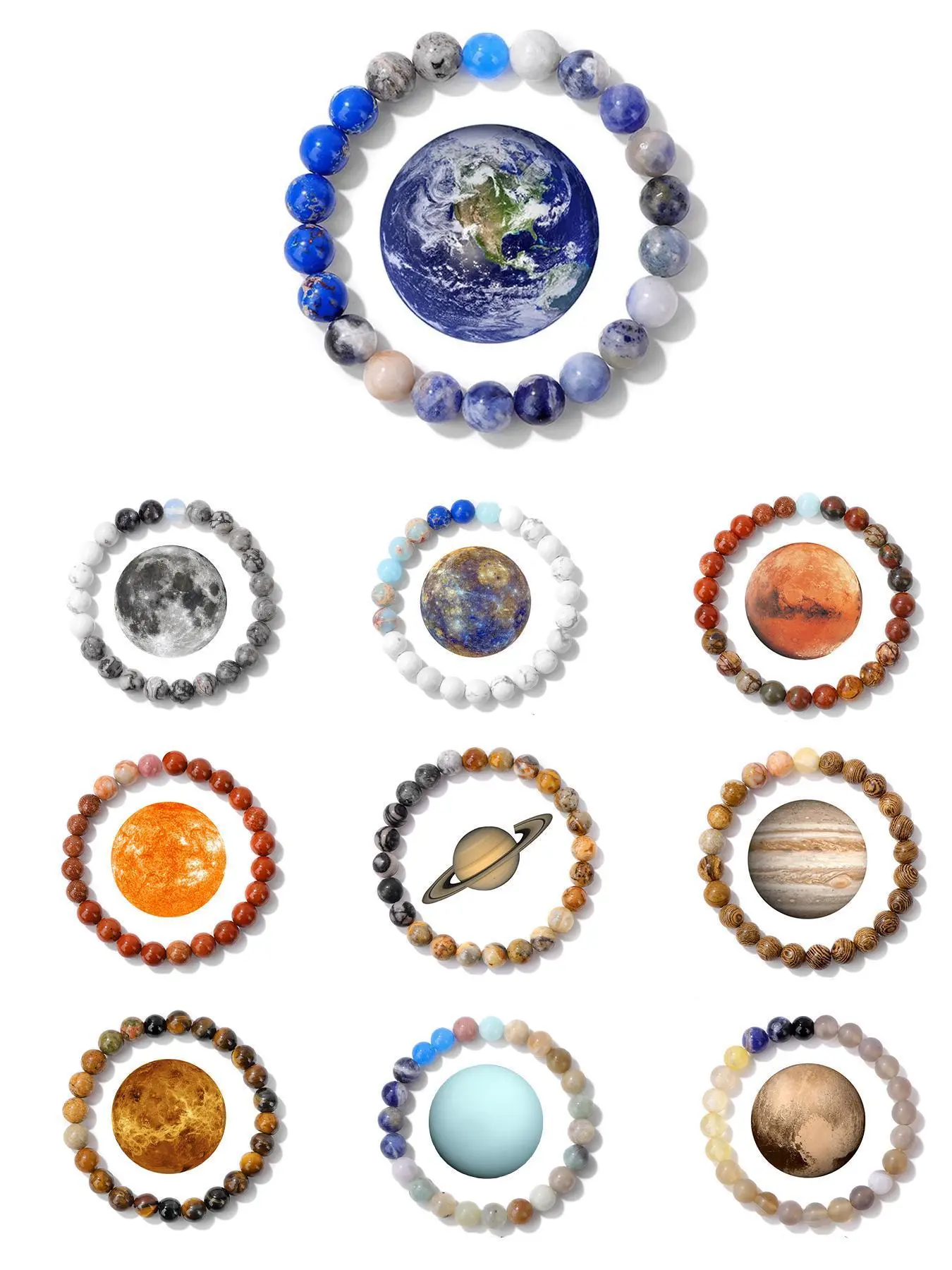 Planet Design Beaded Bracelet, Cute Beaded Bracelet for Women & Girls, Aesthetic Jewelry, Fashion Jewelry for Party, Daily Clothing Decor, Trendy Exquisite Jewelry for Birthday Gift, Jewelry Gifts, Stackable Bracelets