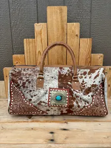 Cowhide & Tooled Leather Duffle Bag Crossbody!