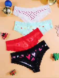 4Pcs Women's Lace Triangle Color Panties, Soft Comfy Brief, Fitted Design, Comfortable & Stylish, Perfect for All Seasons, Casual Style, Moderate Fabric Thickness