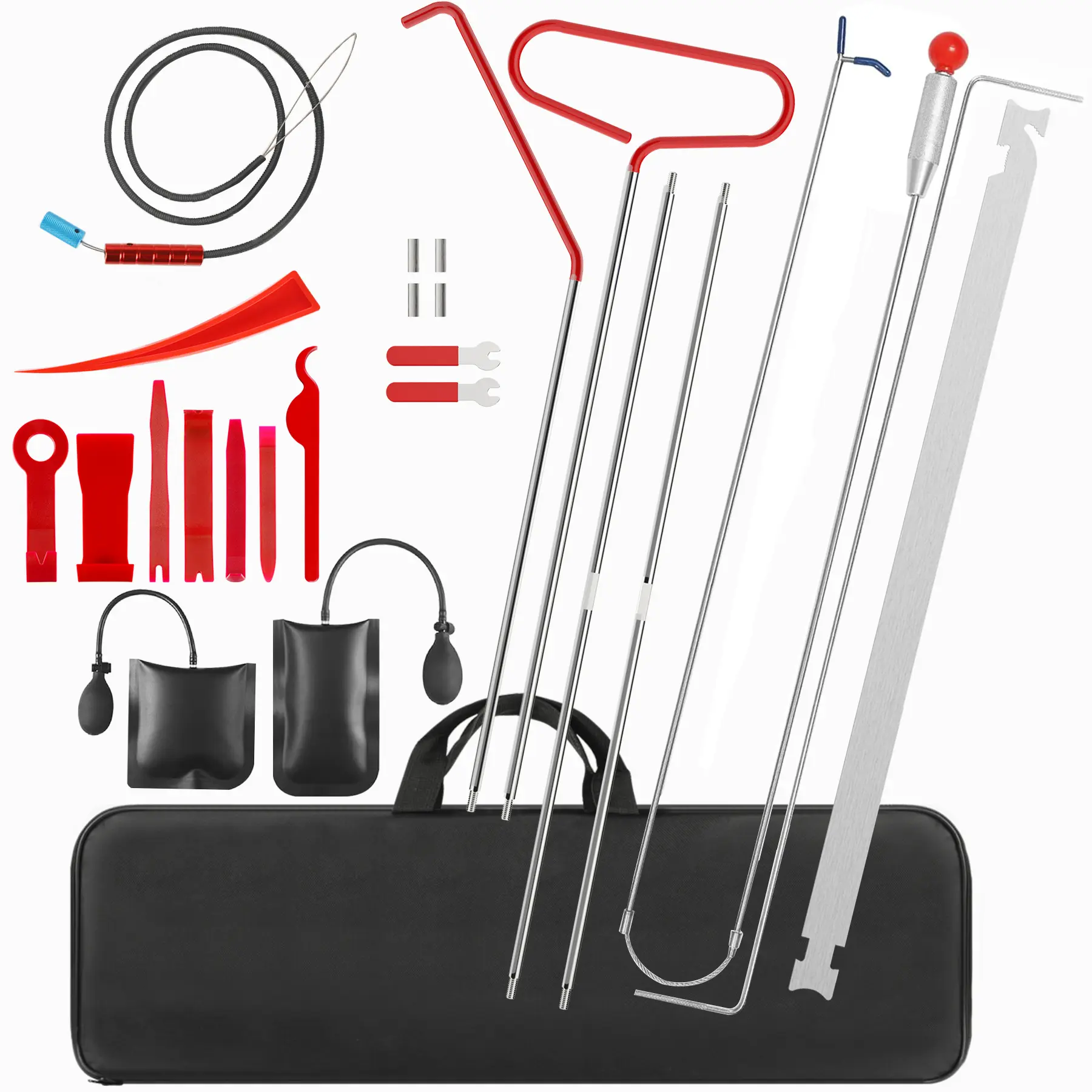 25-Piece Automotive Repair Kit, Professional Emergency Tool Set with Long-Handled Grabber, Wear-Free Pneumatic Wedge Pump, Car Truck Interior Removal Tools, Portable Stainless Steel Bag for DIY Maintenance & Car Inspection, Automotive Vehicle Tool, Cars A