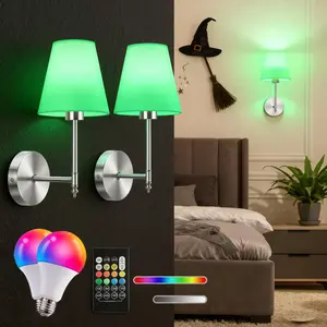 2pc Rechargeable Decorative Wall Lamp Set, Modern Semi-Fixed Design, RGB Color Changing Bulbs, Remote Control Switch, Bedroom & Living Room Decor